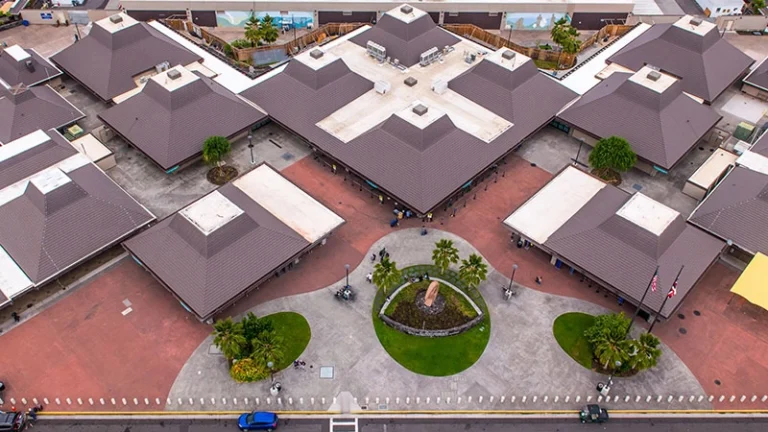 Overhead view of terminals at Ellison Onizuka Kona International Airport at Keahole.