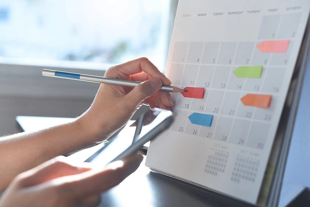 Selecting dates on a calendar.